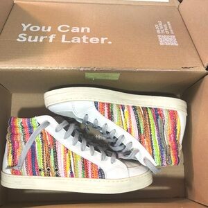 P448 Skate Sneakers EU 36 | Wht Leather/Multicolor Woven Panels | Made in Italy